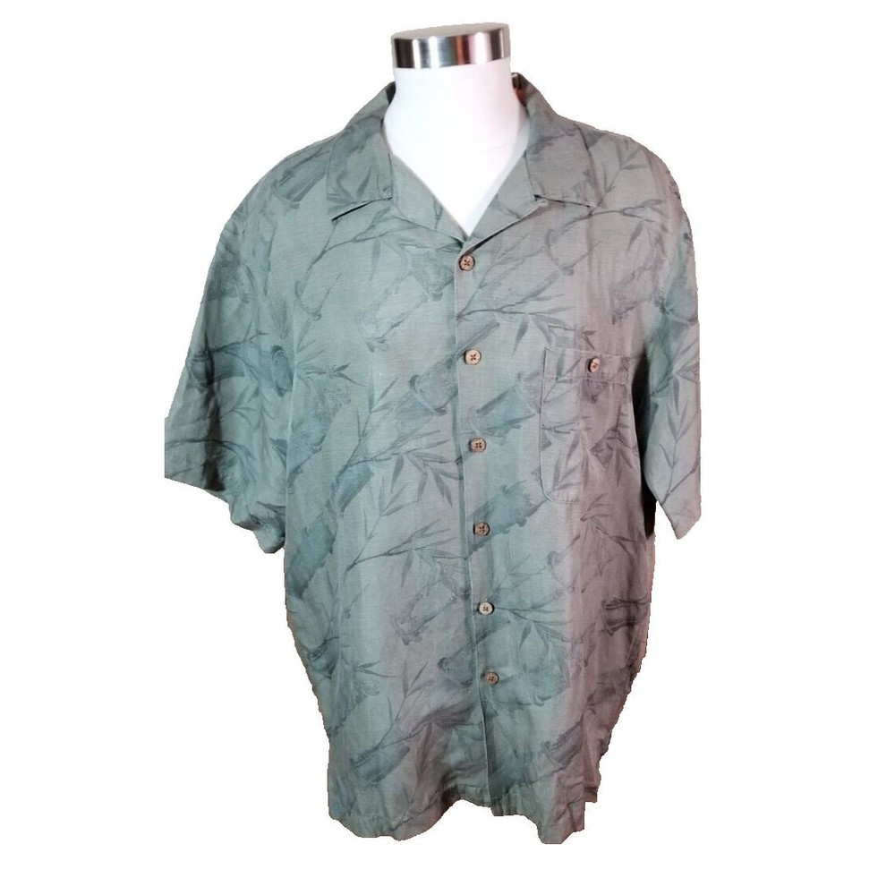 Caribbean Pineapple Men's Button-Up Shirt Short Sleeve Sz L Green Hawaiian